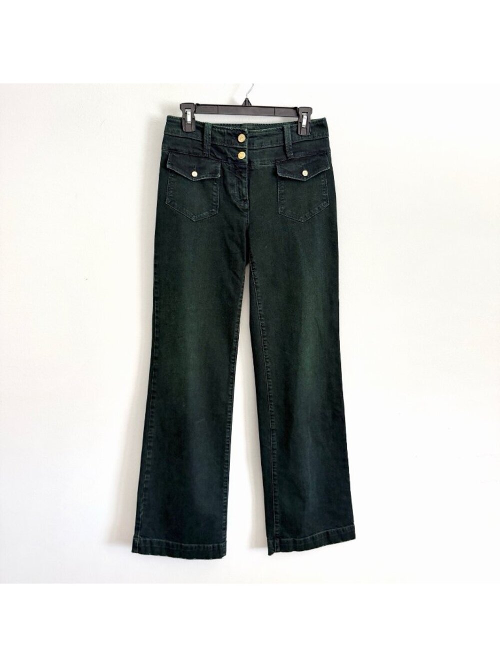 Roberto Cavalli Class Green Wide Leg Jeans Patch Pocket Women’s Size US 8